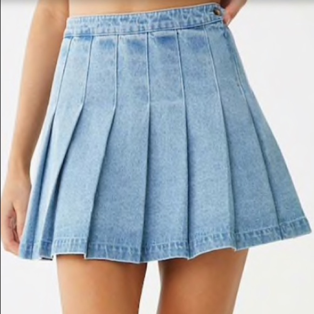 Pleated Denim Skirt